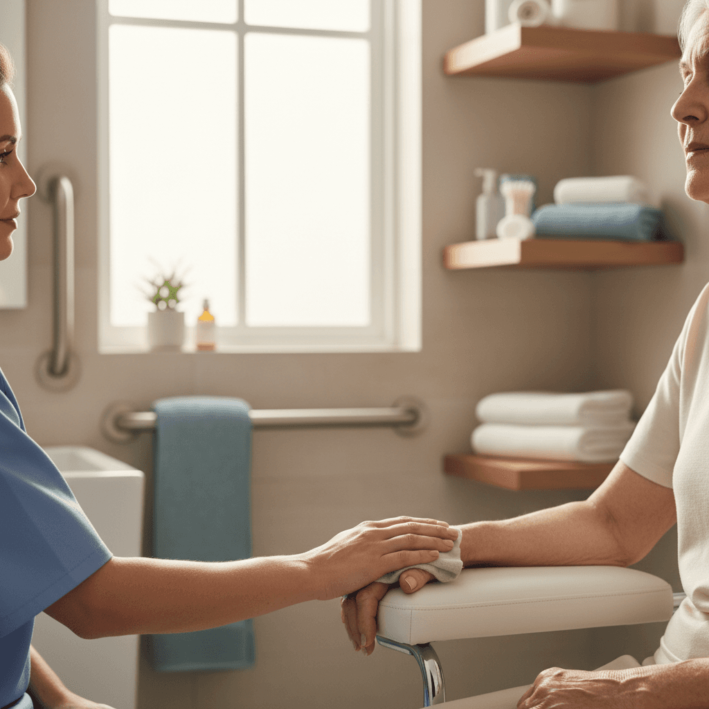 Personal assistant driving senior client in vehicle